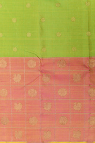 Big Contrast Mayil Chakram Border Pear Green Kanchipuram Silk Saree