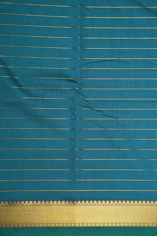 Zari Border With Veldhari Stripes Peacock Blue Apoorva Cotton Saree