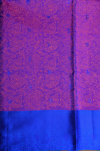 Thread Work Peacock Border With Allover Block Printed Purple Kanchipuram Silk Saree