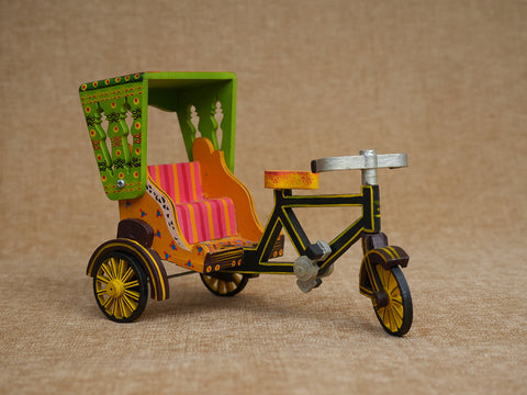 Handicrafted Wooden Multicolor Cycle Rickshaw