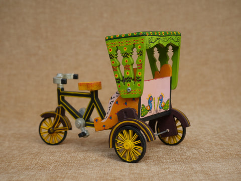 Handicrafted Wooden Multicolor Cycle Rickshaw