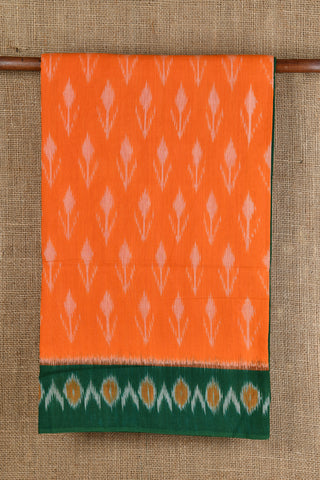 Floral Motif Bright Orange Pochampally Cotton Saree