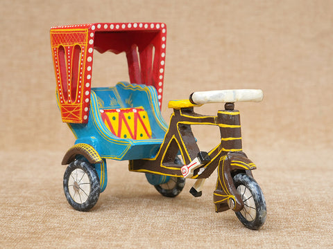 Multicolor Wooden Rickshaw Children Miniature Toy