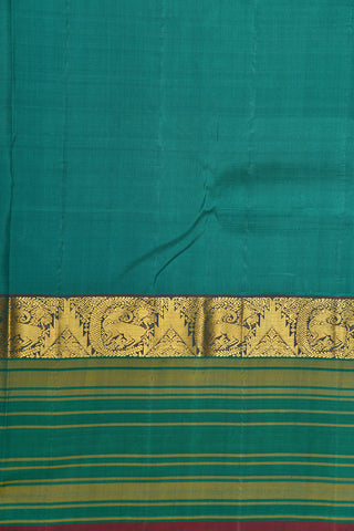 Traditional Border With Checks And Iruthalai Pakshi Rudraksh Butta Pine Green Kanchipuram Silk Saree