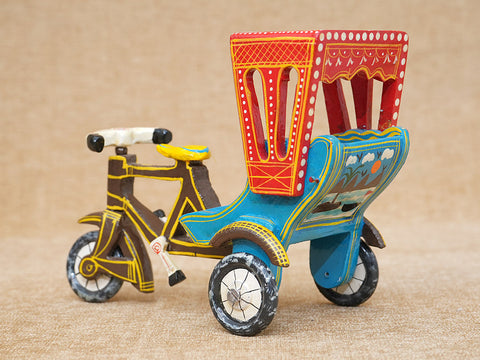 Multicolor Wooden Rickshaw Children Miniature Toy