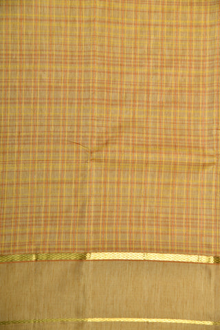 Rettai Pettu Border With Thread Work Checks Beige Kanchipuram Silk Saree