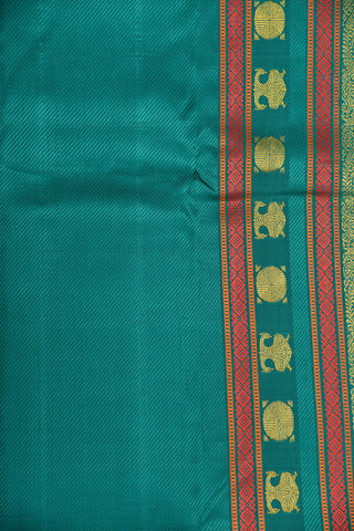 Traditional Border With Checks And Iruthalai Pakshi Rudraksh Butta Pine Green Kanchipuram Silk Saree