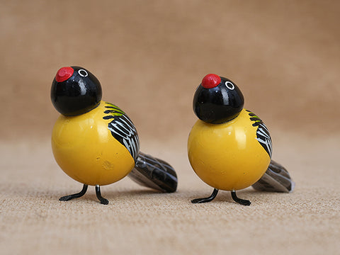 Set Of 6 Handicraft Wooden Mini Birds For Decor