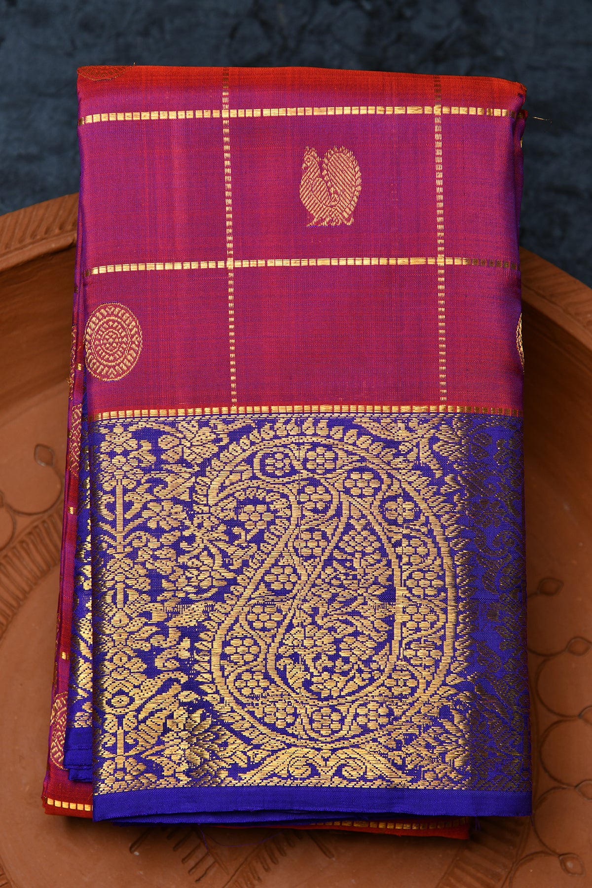 Contrast Traditional Border With Checks And Annam Butta Magenta Kanchipuram Silk Saree