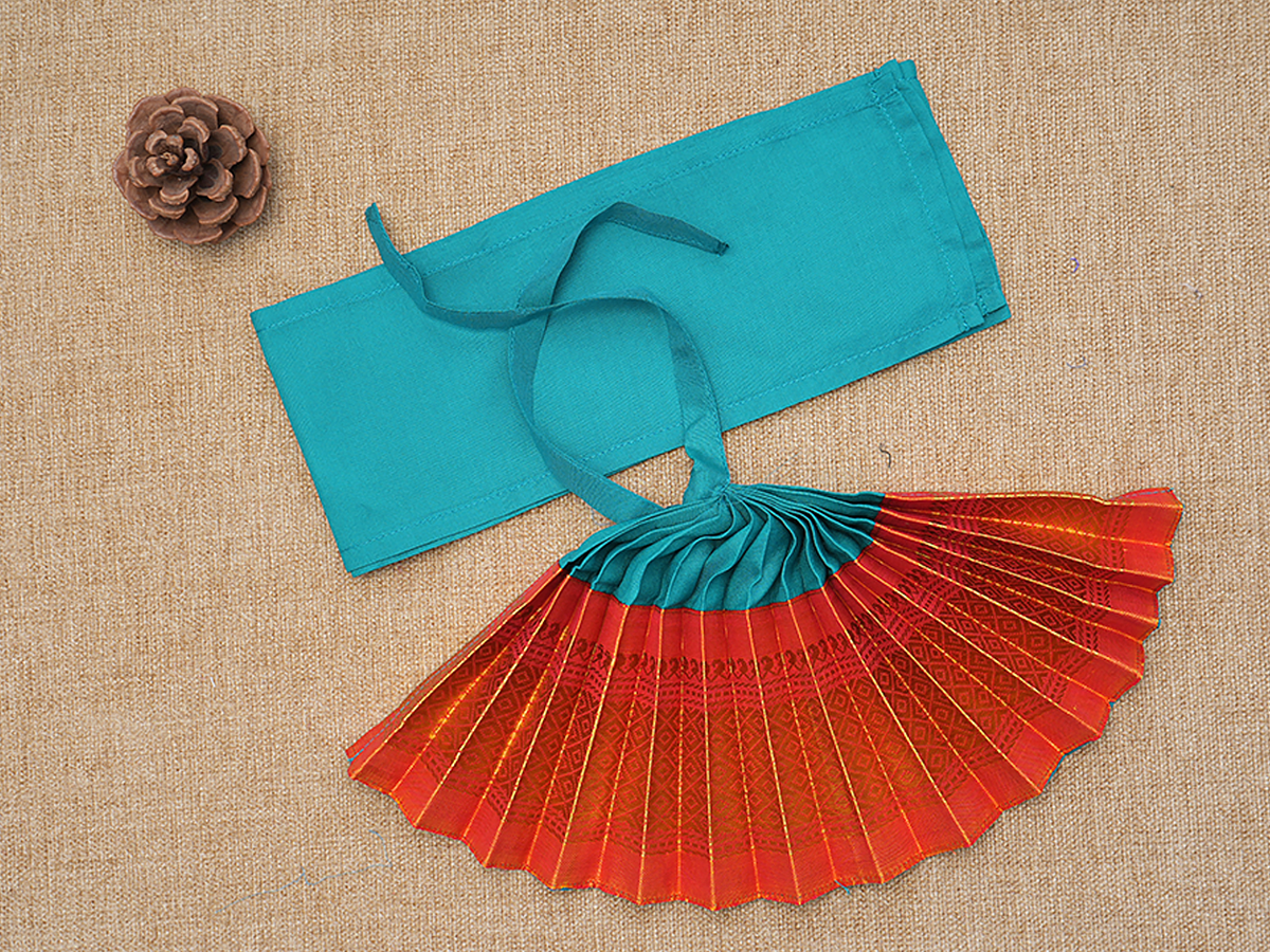 Zari Border Blue And Orange Silk Amman Pavadai Set