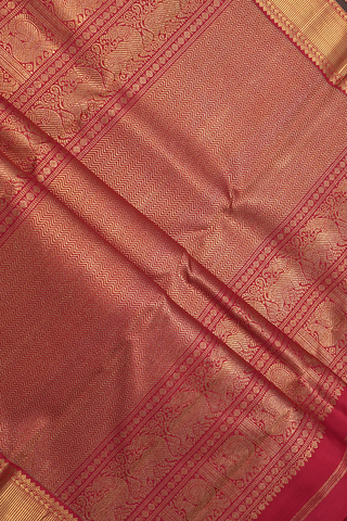 Peacock Chakram Motifs Ruby Red Kanchipuram Silk Saree