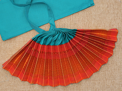 Zari Border Blue And Orange Silk Amman Pavadai Set