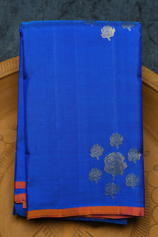 Rose Flower Zari Butta Azure Blue Kanchipuram Silk Saree