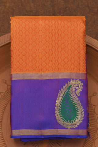 Contrast Meenakari Work Paisley Border In Jacquard Ochre Orange Kanchipuram Silk Saree