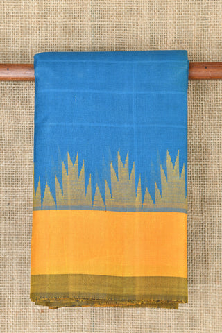 Contrast Silk Border Blue Kanchi Cotton Saree