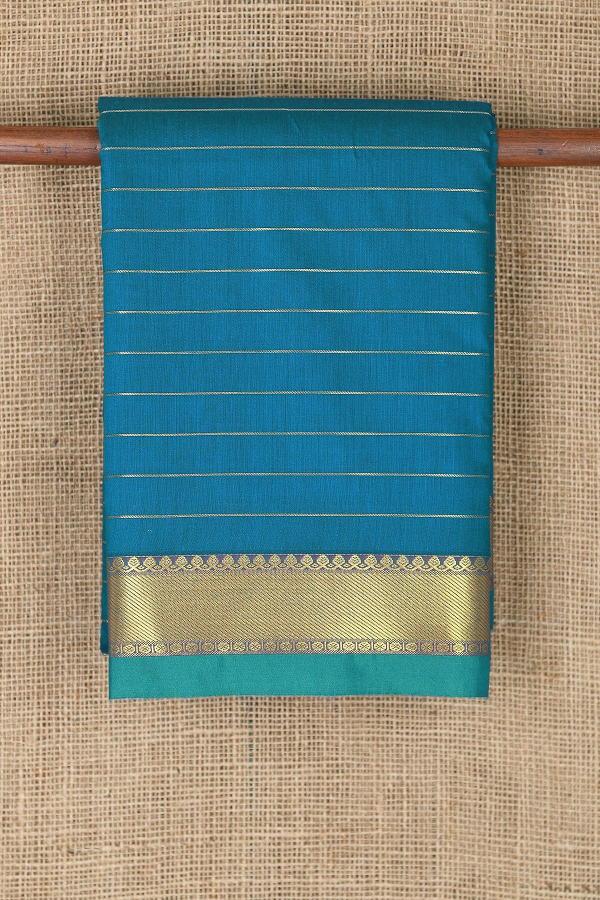 Zari Border With Veldhari Stripes Peacock Blue Apoorva Cotton Saree