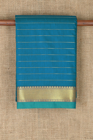 Zari Border With Veldhari Stripes Peacock Blue Apoorva Cotton Saree