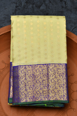 Vanasingaram Design Border With Buttis Cream Color Kanchipuram Silk Saree