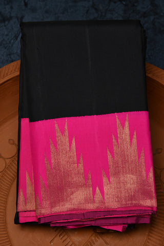 Contrast Temple Border Plain Black Kanchipuram Silk Saree