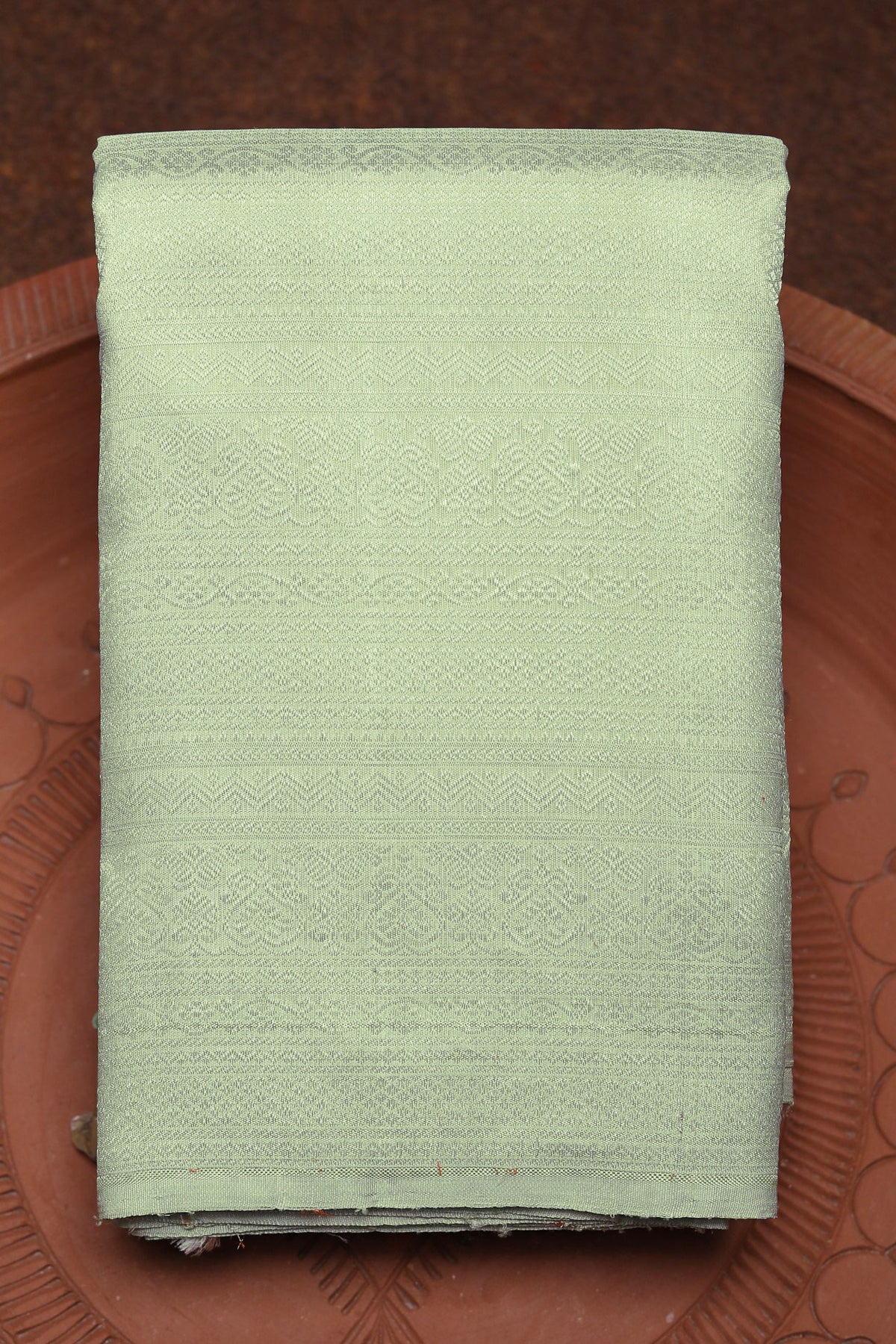 Silver Zari Allover Pattern Sage Green Kanchipuram Silk Saree