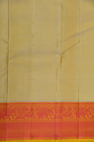 Thread Work Traditional Border In Plain Cream Color Kanchipuram Silk Saree