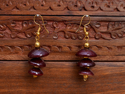 Coffee Brown Wooden Hook Earrings