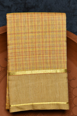 Rettai Pettu Border With Thread Work Checks Beige Kanchipuram Silk Saree