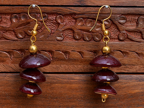 Coffee Brown Wooden Hook Earrings