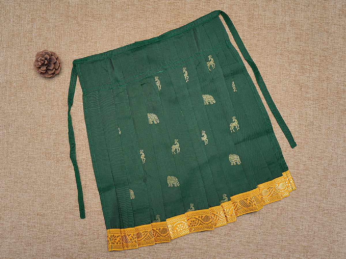 Animal Zari Motif Forest Green Silk Amman Pavadai Set