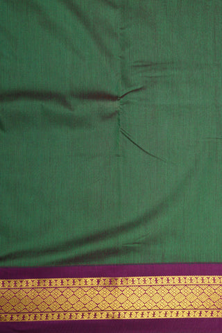 Contrast Floral Zari Border In Plain Forest Green Apoorva Cotton Saree