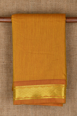 Chevron Border With Small Chekcs Mustard Yellow Apoorva Silk Saree