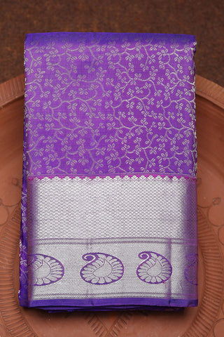 Silver Zari Paisley Border In Brocade Purple Kanchipuram Silk Saree