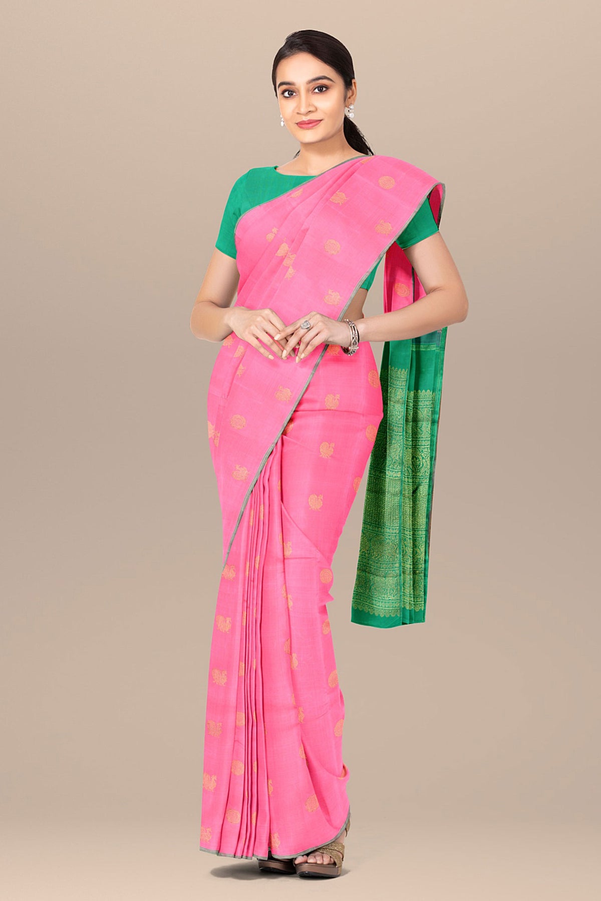 Mayil Chakram Zari Buttas Pink Kanchipuram Silk Saree