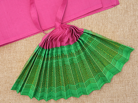 Zari Border Pink And Green Silk Amman Pavadai Set