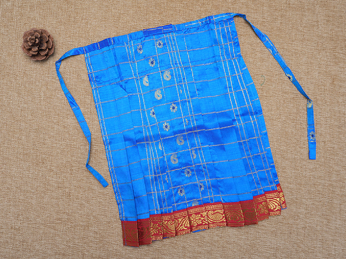 Checked Zari Motif Azure Blue Silk Amman Pavadai Set