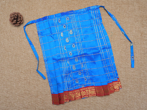 Checked Zari Motif Azure Blue Silk Amman Pavadai Set