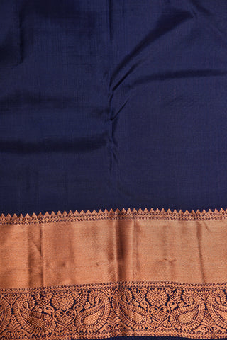 Copper Zari Big Border With Leaf Design Deep Navy Blue Kanchipuram Silk Saree