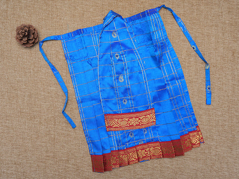 Checked Zari Motif Azure Blue Silk Amman Pavadai Set