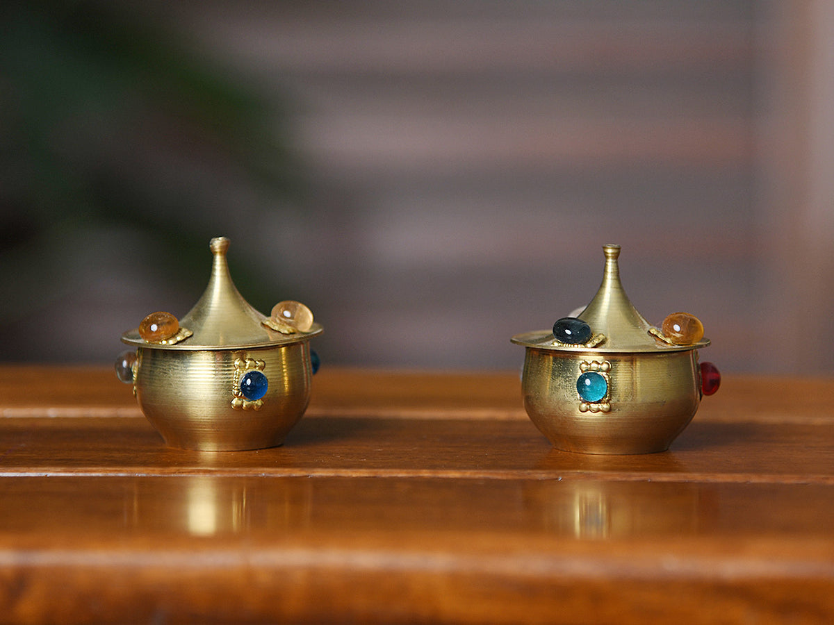 Set Of 2 Traditional Brass Manjal Kumkumam Chimizh