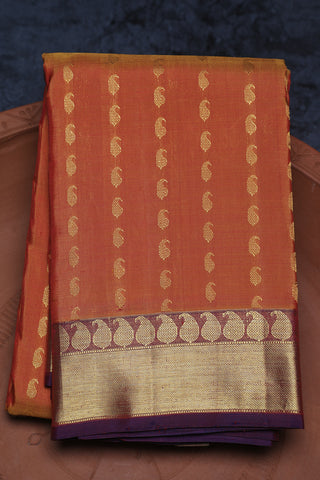 Paisley Buttis Rust Orange Kanchipuram Silk Saree