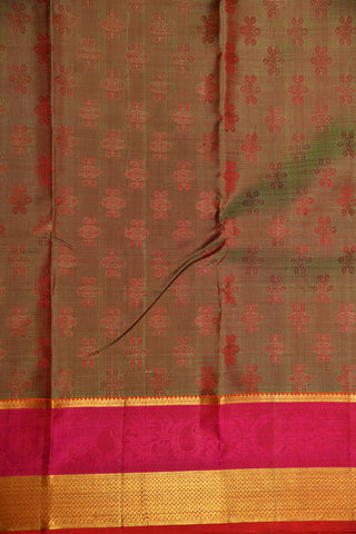 Mayilkan And Paisley Border Rust Brown Kanchipuram Silk Saree