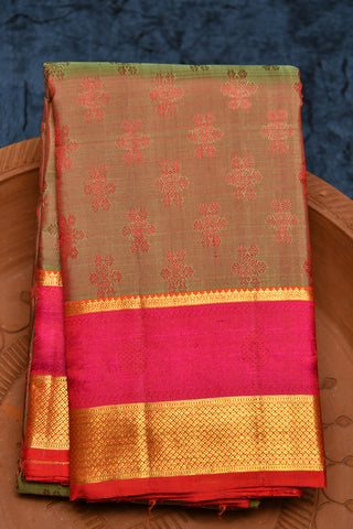 Mayilkan And Paisley Border Rust Brown Kanchipuram Silk Saree