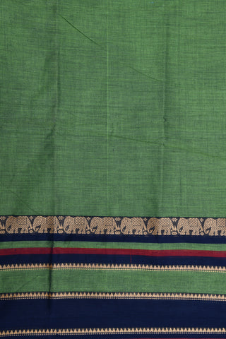 Traditional Thread Work Elephant Border In Mehandi Green Nine Yards Cotton Saree