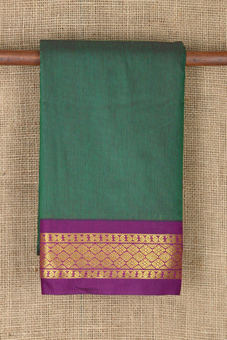 Contrast Floral Zari Border In Plain Forest Green Apoorva Cotton Saree