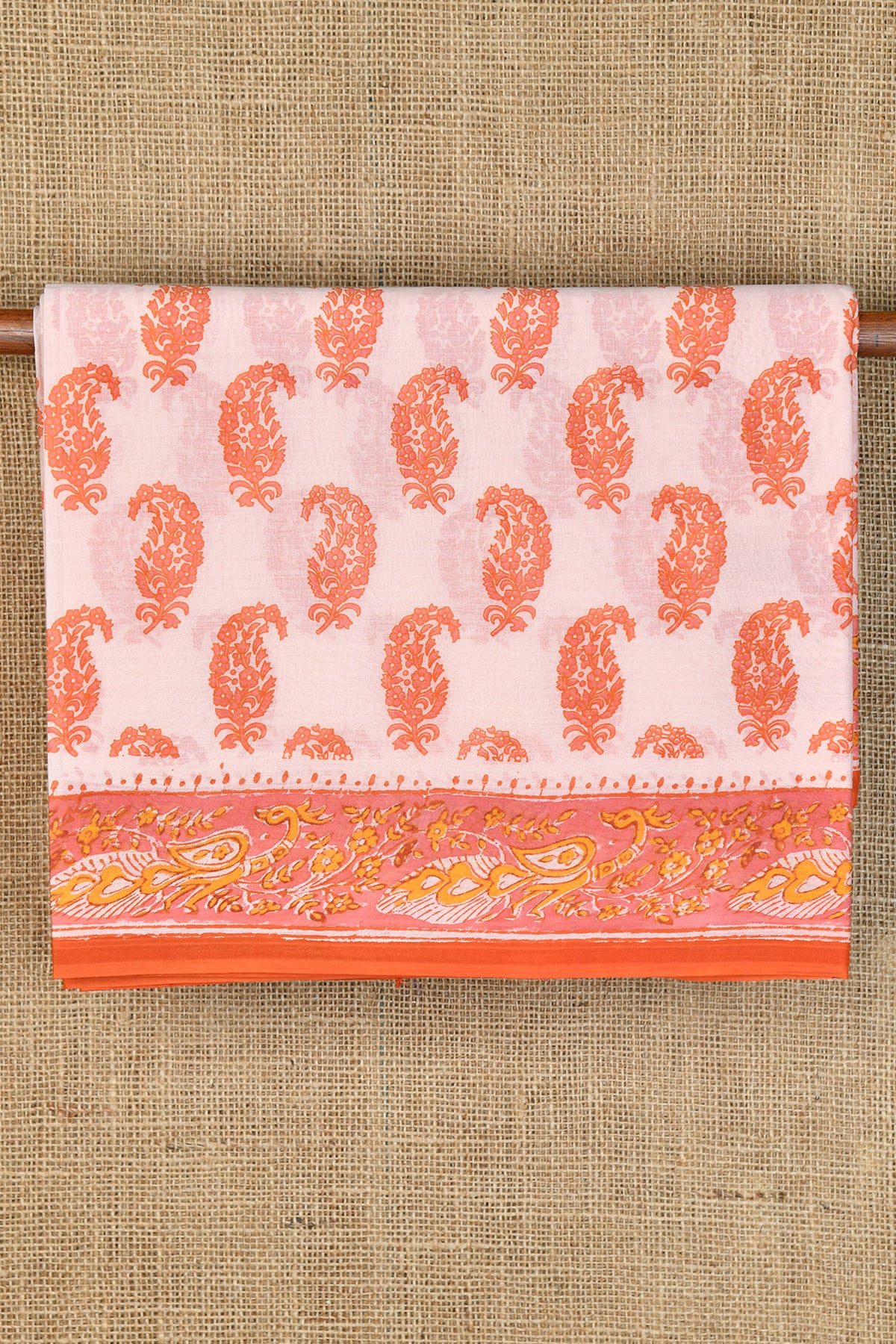 Paisley Printed Pastel Pink Hyderabad Cotton Saree