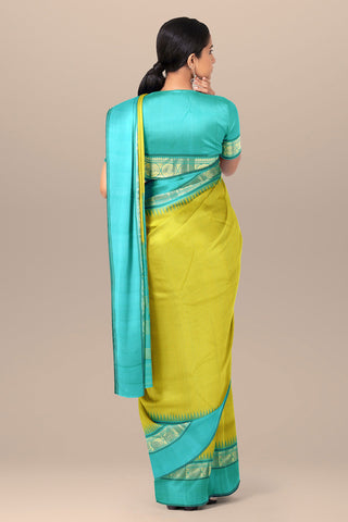 Contrast Border In Checks Yellow Kanchipuram Silk Saree