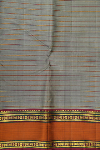 Contrast Zari Border With Veldhari Stripes Taupe Grey Kanchipuram Silk Saree