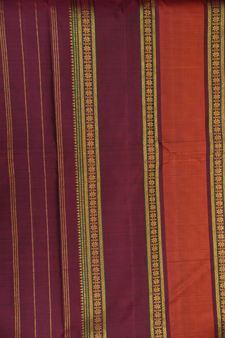 Contrast Zari Border With Veldhari Stripes Taupe Grey Kanchipuram Silk Saree