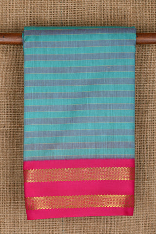 Contrast Rettaipettu Border With Monochrome Stripes Grey And Sea Green Apoorva Silk Saree