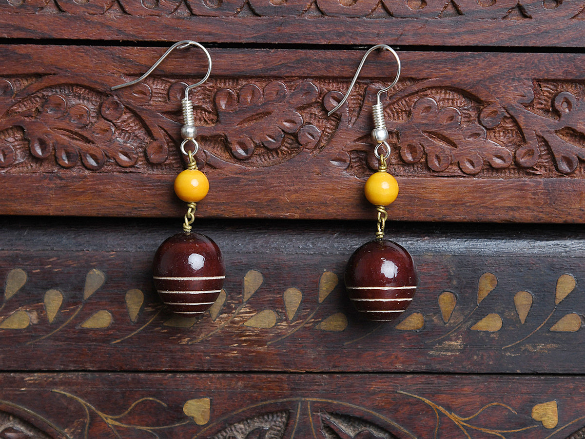 Maroon Wooden Hook Earrings